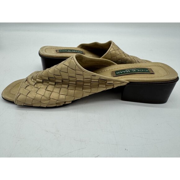 Cole Haan Womens Slide Heeled Sandals Sz 10B Beige Woven Leather Open-Toe Summer - Picture 8 of 12